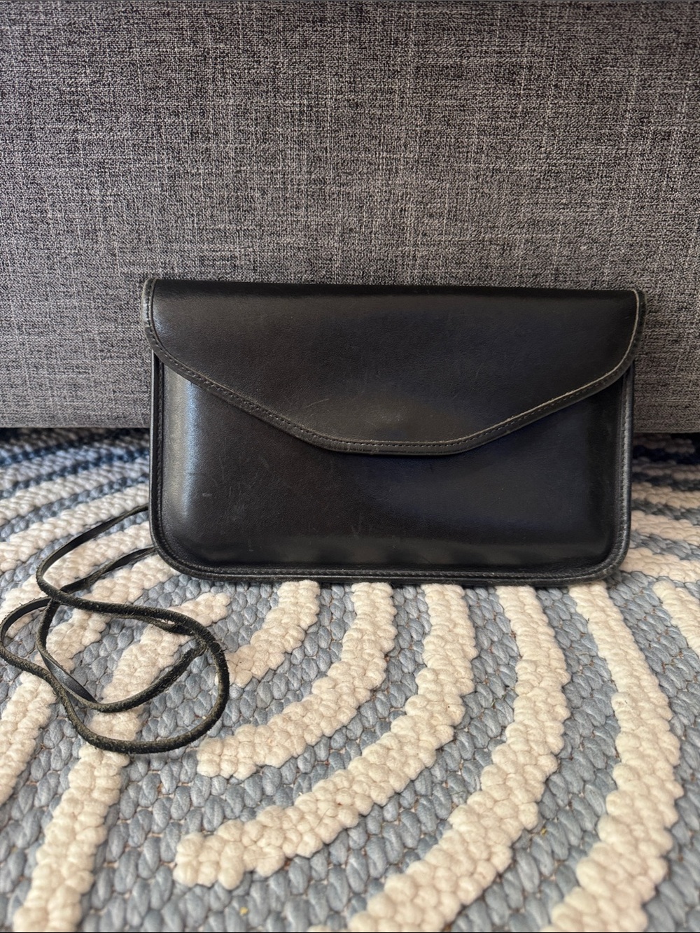 Vintage Michael Green Black Leather Envelope Crossbody Clutch Purse Minimalist